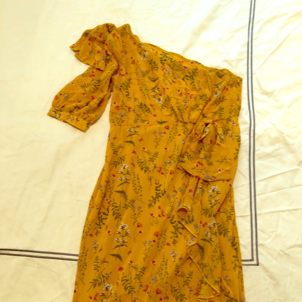 Marigold floral one shoulder dress
